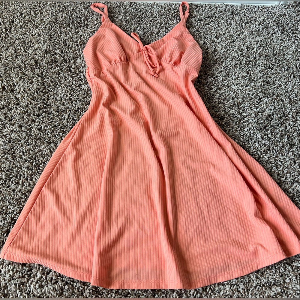 Coral Striped Sleeveless Dress